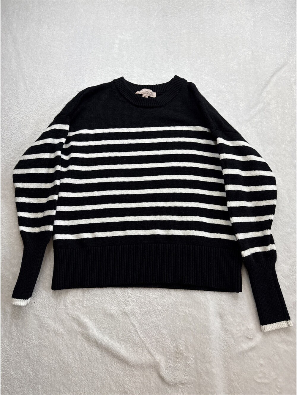 Philosophy Preppy Coastal Grandma Nautical Striped Sweater Black White Old Money